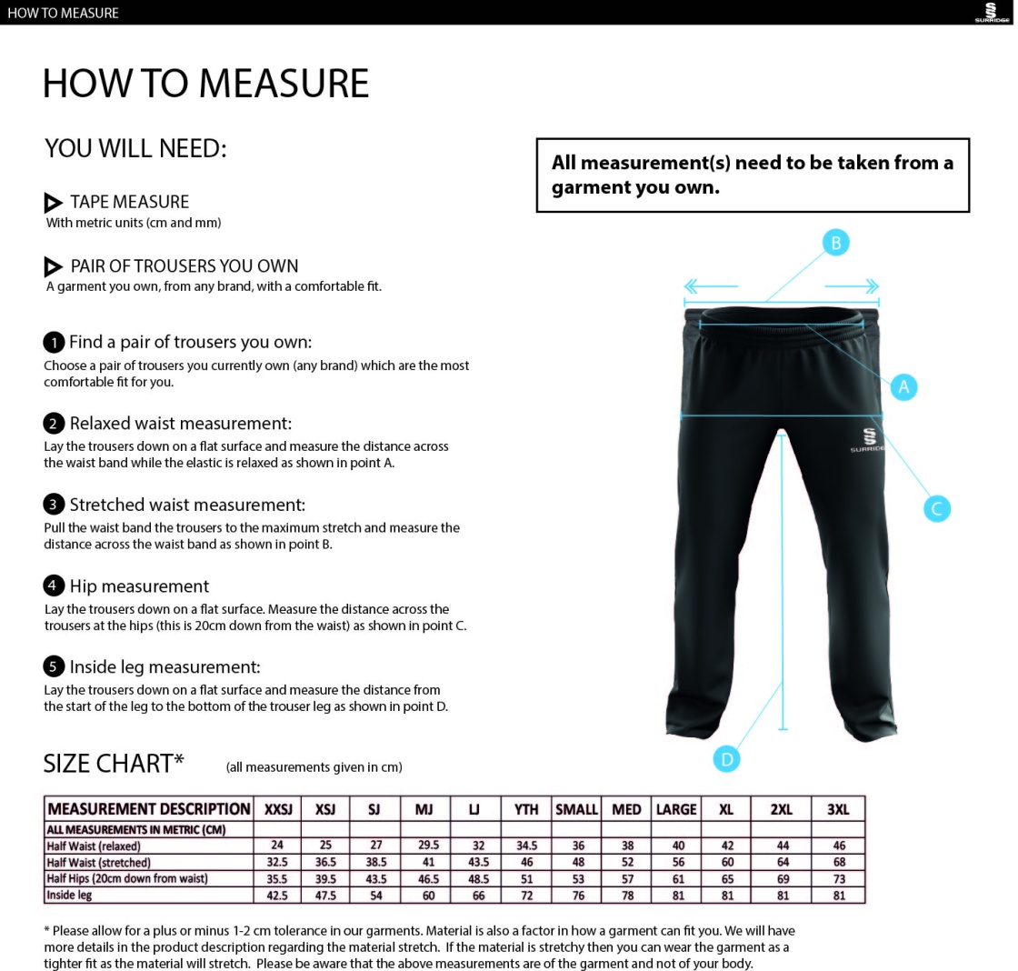 University of Bristol - Dual Poplin Track Pant - Unisex Fit - Size Guide