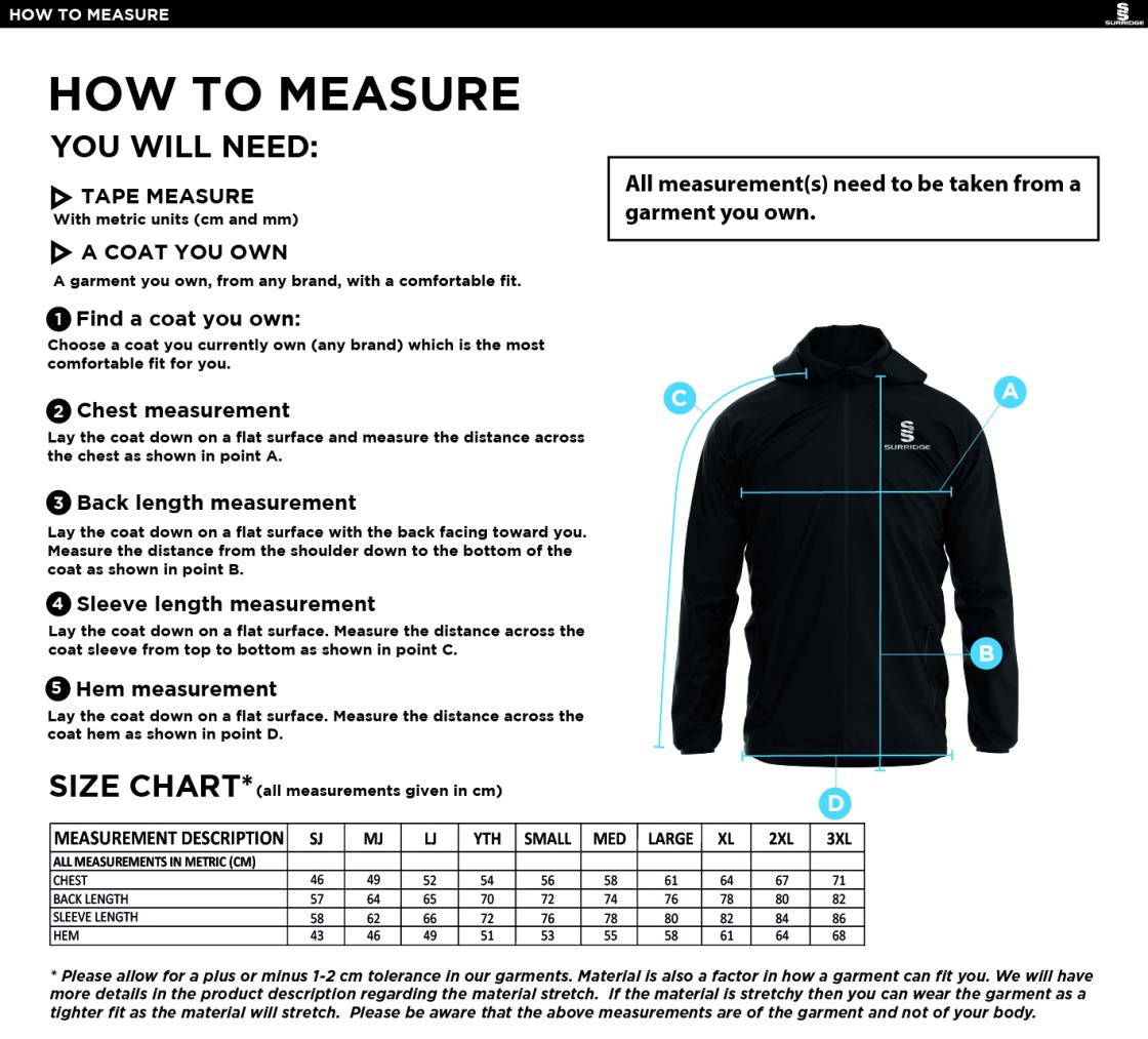 University of Bristol - Dual Elite 1/4 Zip Hoody / Rain Jacket - Unisex Fit - Size Guide