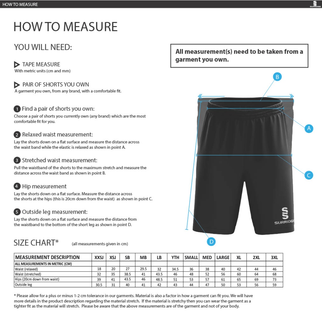 University of Bristol - Fuse Short - Unisex Fit - Size Guide