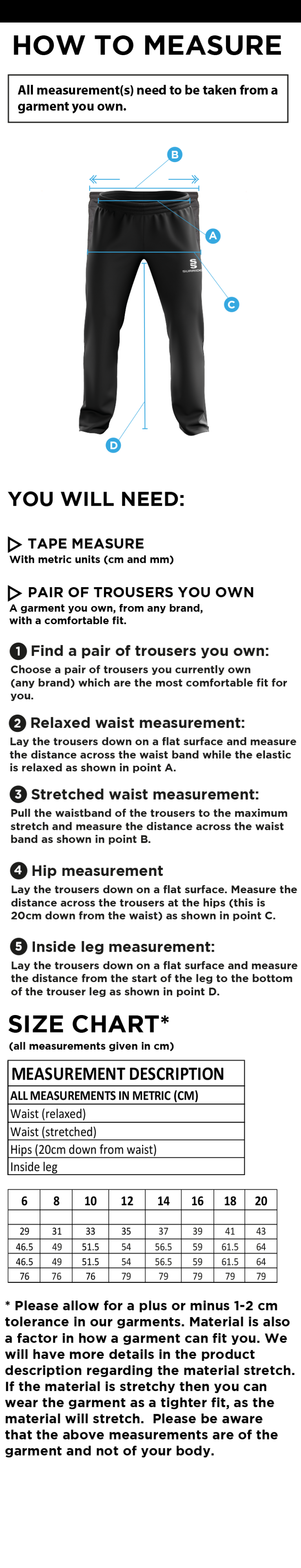 University of Bristol - Dual Poplin Track Pant - Women's Fit - Size Guide