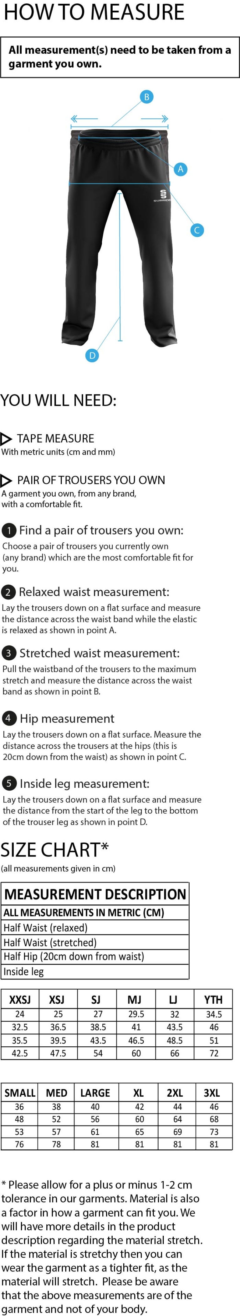 University of Bristol - Dual Poplin Track Pant - Unisex Fit - Size Guide