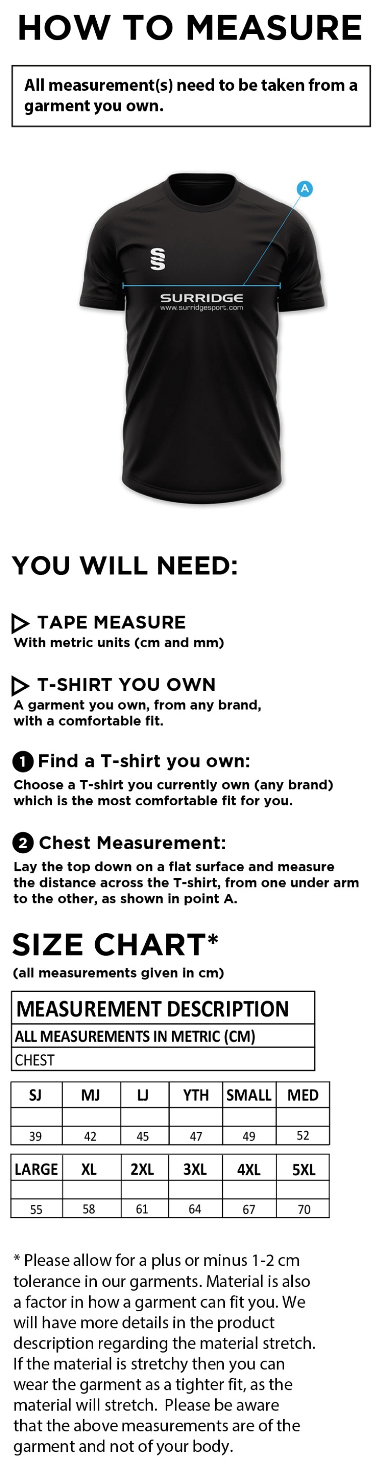 Impact T-Shirt : Red - Size Guide