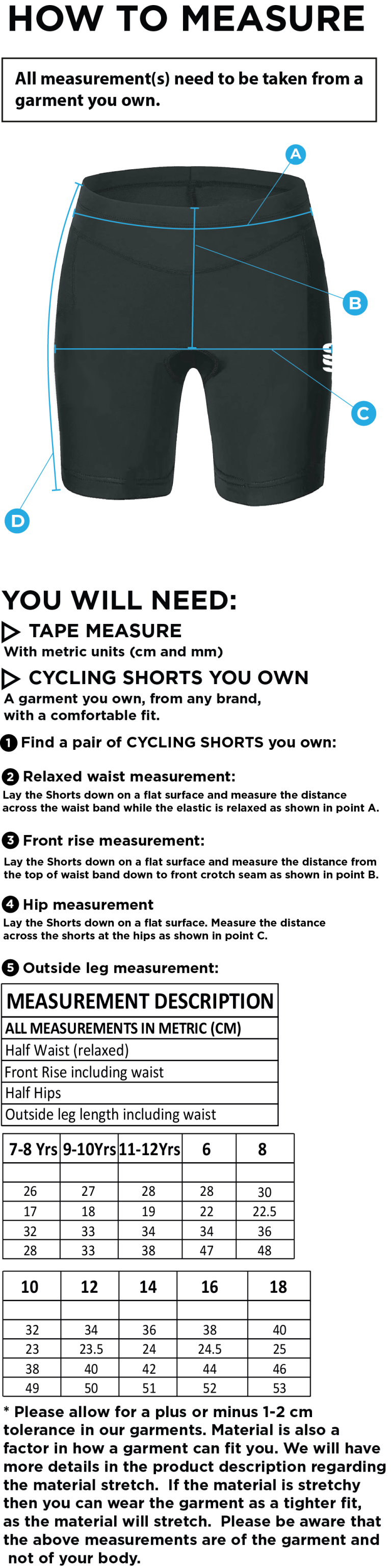 University of Bristol - Dual Cycling Short - Women's Fit - Size Guide