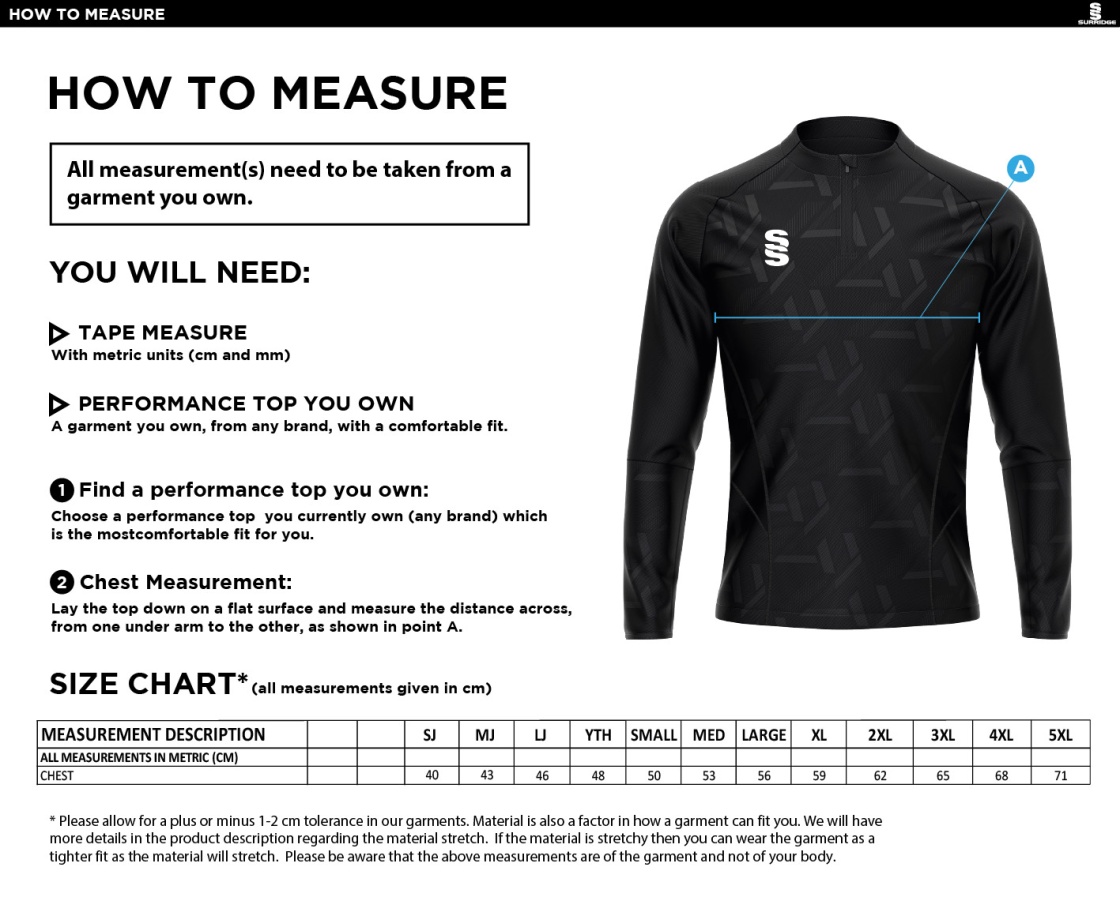 Impact 1/4 Zip Performance Top : Red - Size Guide