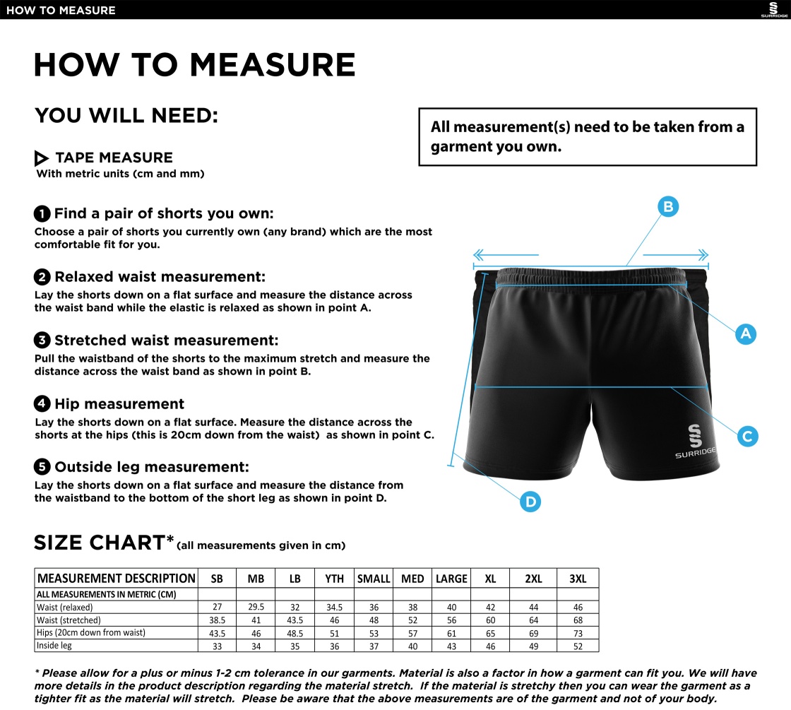 University of Bristol - Performance Gym Short - Unisex Fit - Size Guide