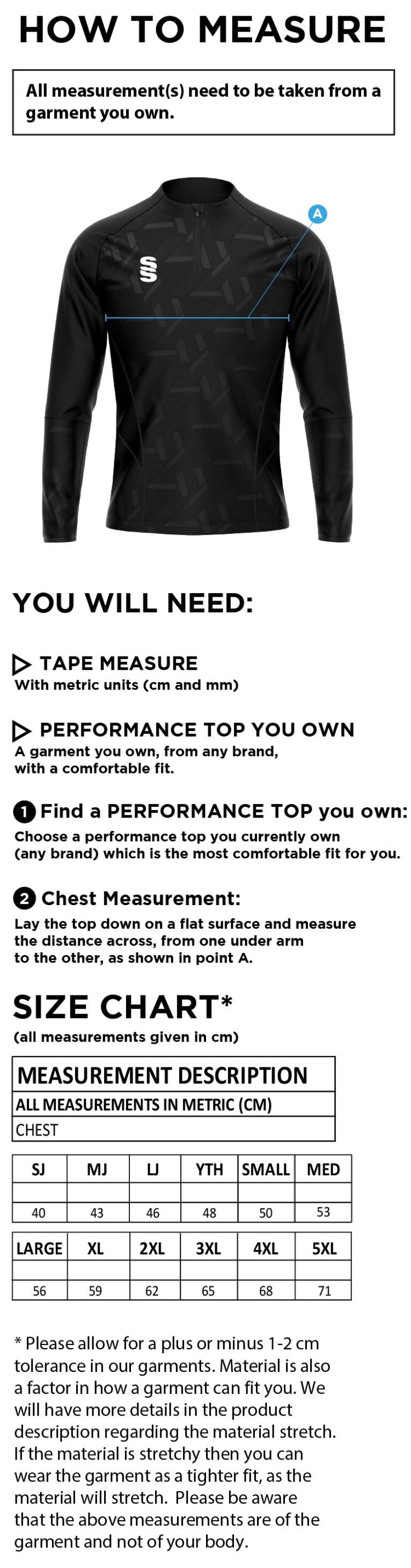 Impact 1/4 Zip Performance Top : Red - Size Guide