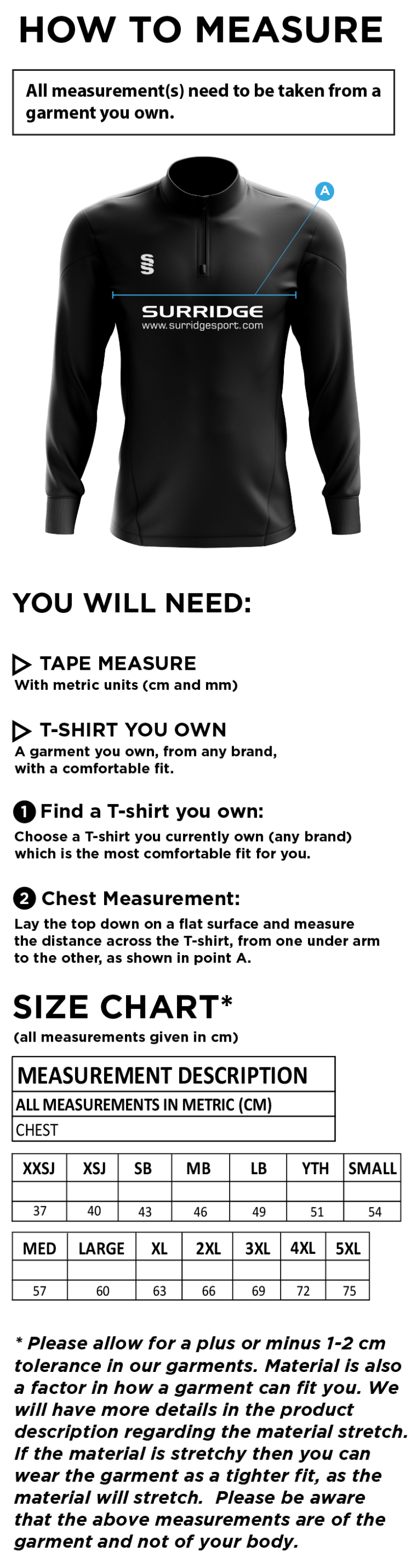 University of Bristol Performance Top - Men's Fit - Size Guide