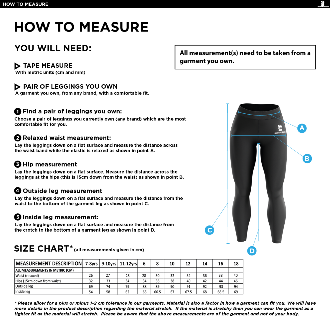 University of Bristol - Performance Full Length Leggings - Women's Fit - Size Guide