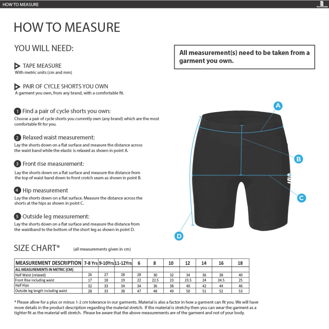 University of Bristol - Dual Cycling Short - Women's Fit - Size Guide