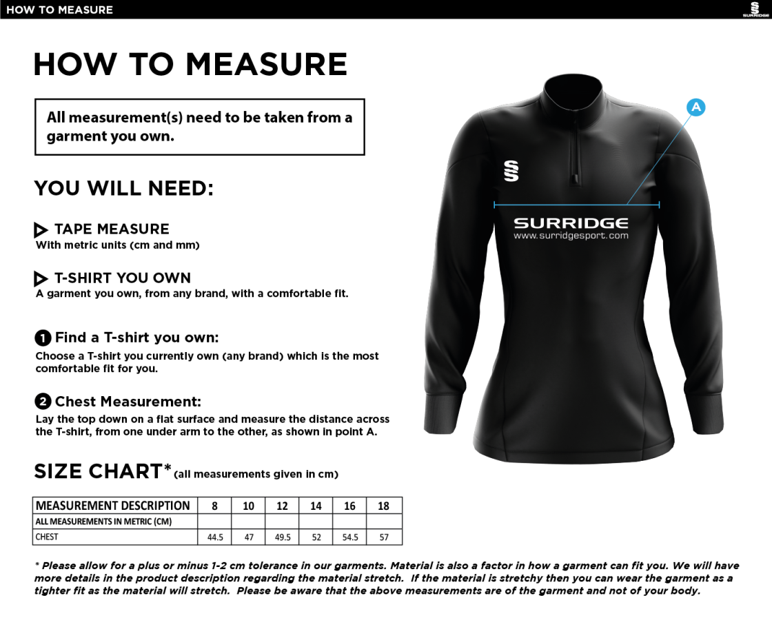University of Bristol Performance Top - Women's Fit - Size Guide