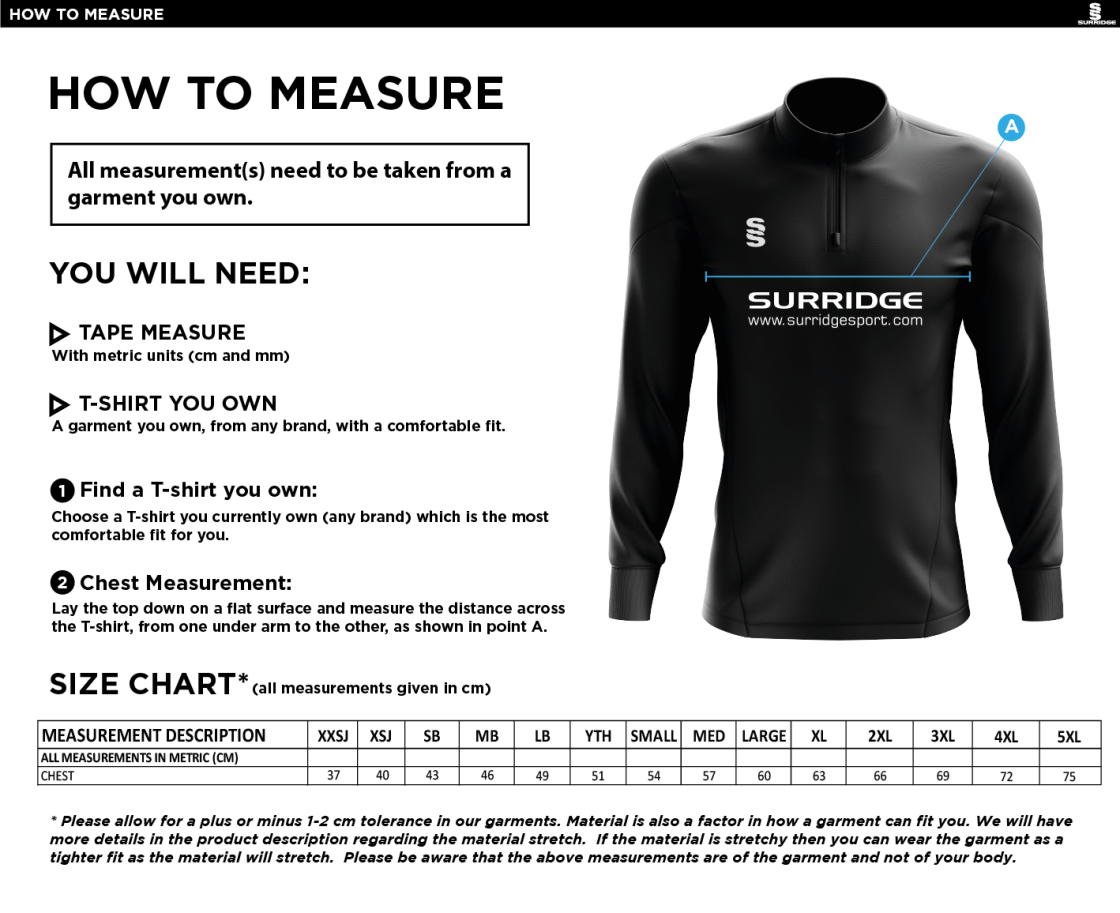 University of Bristol Performance Top - Men's Fit - Size Guide